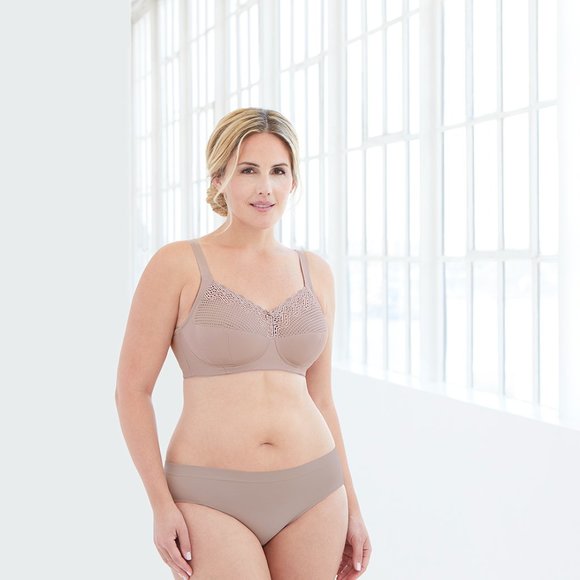 Glamorise 50i Plus-Size COMFORT LIFT Bra Wireless-Support SOFT-LACE Taupe NEW - Picture 8 of 14